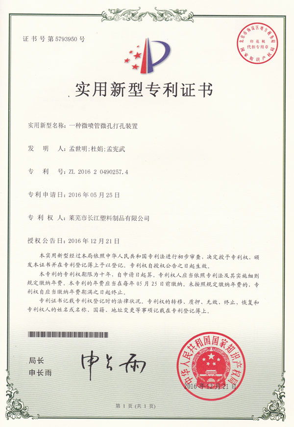 一種微噴管微孔打孔裝置專利證書